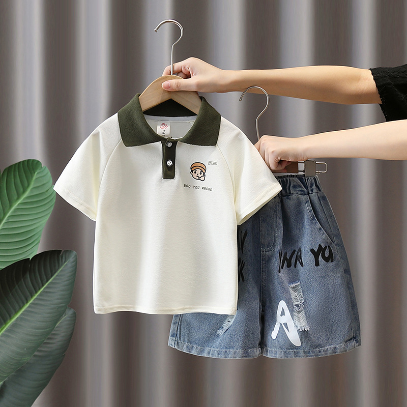 7427 Traje de verano para niños 2025 Nuevo vestido de verano para niños Camisa polo de manga corta de dos piezas Ropa delgada coreana
