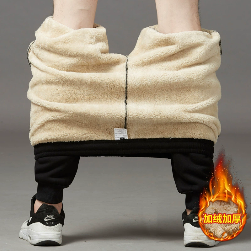 Men's demi-season velvet keep warm sports trousers, Korean style, plus size, 320 gram