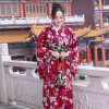 Rose red yukata + girdle of the same color + straps