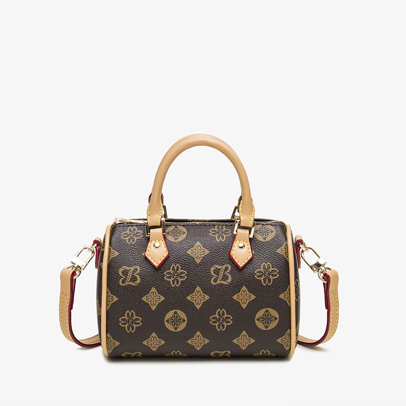 Genuine Leather Boston Pillow Bag Summer Women's New 2026 Luxury Monogram Mini Handbag Crossbody Bag - Thumbnail 5