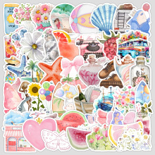 50张水彩日记涂鸦贴纸INS风手账DIY 手机行李箱防水装饰贴纸批发