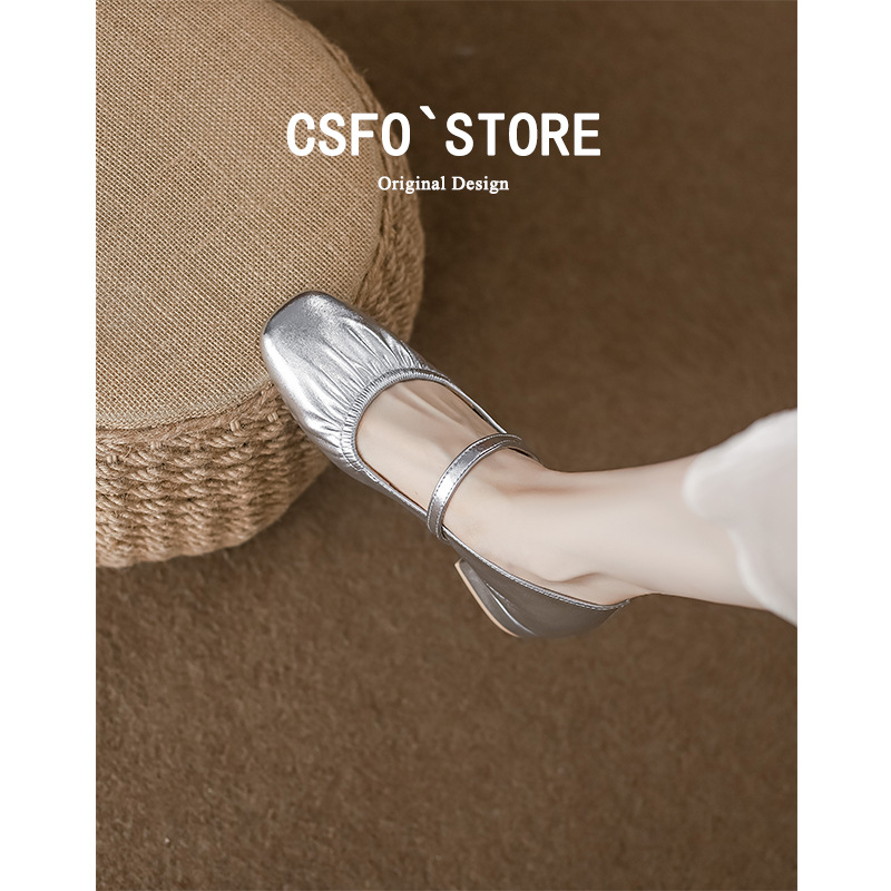 Piel de oveja suave perla francés Mary Jane zapatos de mujer 2025 nuevos zapatos de boca baja zapatos suaves de cuero de tacón medio de otoño y verano