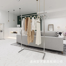 服装店女装中岛架陈列货架展示架落地式挂衣服架子不锈钢拉丝银色