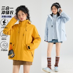 Luotuo 同じスタイルのジャケット女性用アウトドア防風防水暖かいスリーインワン小型秋と冬の登山ジャケット男性用