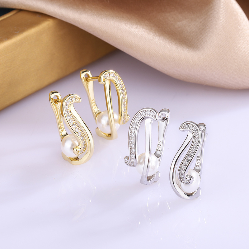 Cross-border simple Korean design pearl diamond earrings women's high quality wholesale temperament high-grade earring earrings
