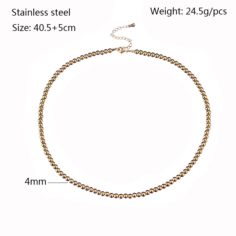 304 Stainless Steel Chain Material Retro Ball Solid Color Stainless Steel Plating Gold Plated Necklace