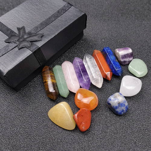 Colorful Stone Hexagonal Pillar Set with Qingjin Emerald, Double Pointed Column, East Ling Tiger Eye Purple Crystal, Pink Crystal Gift Craft