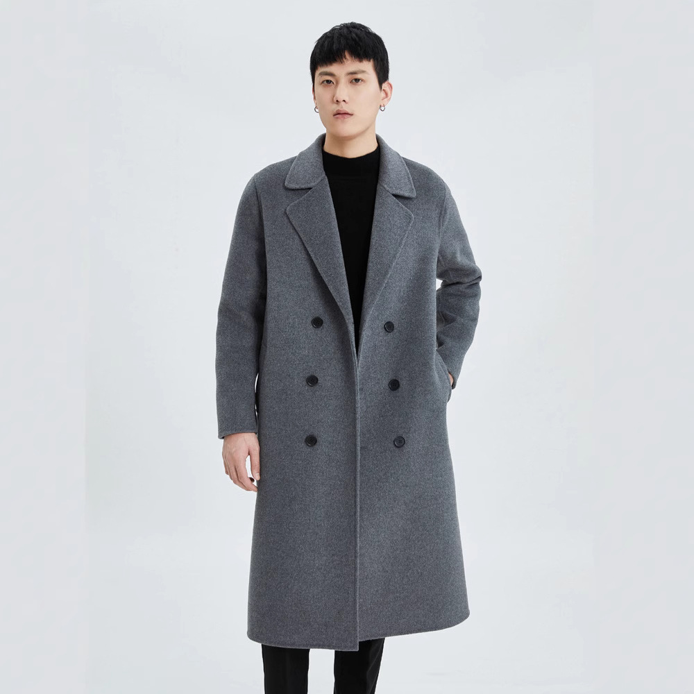 Otoño y invierno de manga larga nuevo hombre de alta gama sobre la rodilla de doble cara abrigo de cachemira abrigo de lana abrigo abrigo de abrigo de viento delgado