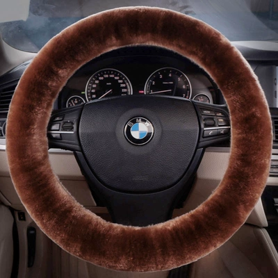 Steering wheel cover, Cover Winter Pure Wool Plush - saddle-brown-35cm-42cm-are-suitable