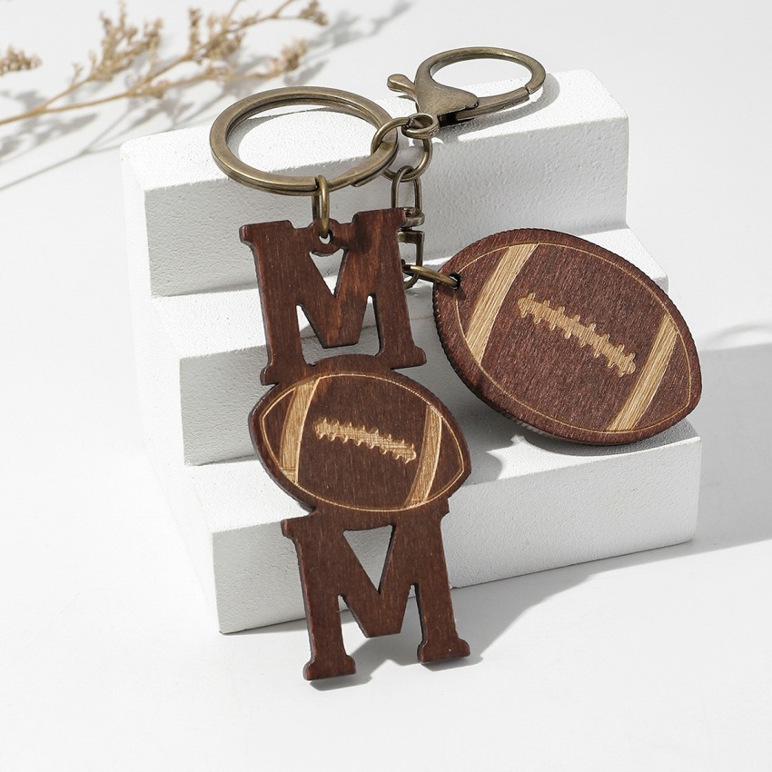 Wood Material Sports Letter Basketball Football Wood Mother'S Day Unisex Keychain