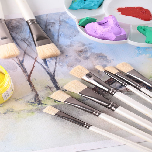 Wholesale acrylic paint brushes, wool watercolor brushes, flat paint brushes, large size daubing brushes, student painting set, beginner brushes