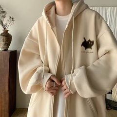 薄款休闲炸毛猫咪连帽卫衣男春秋冬潮牌美式复古宽松外套潮