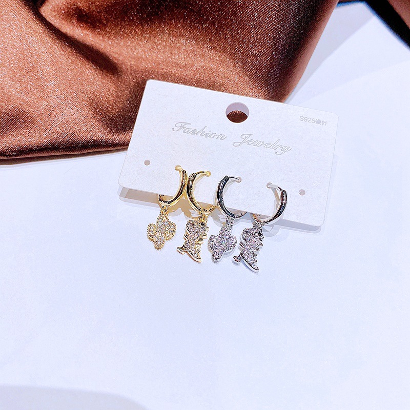 Creative Cute Asymmetric Cactus Dinosaur Zircon Inlaid Ear Clip Jewelry Wholesale