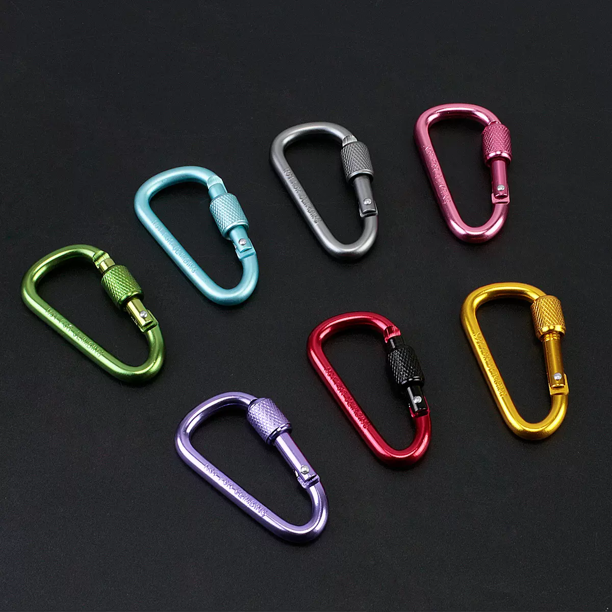 6号D型加粗带锁登山扣钩 户外背包水瓶快挂扣 铝合金螺帽扣爬山扣