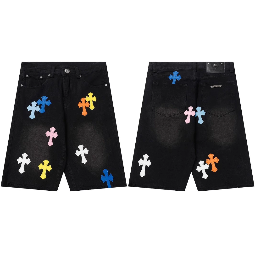 Летняя новинка 2025: джинсовые шорты в стиле кросс-боди с санскритским пэчворком, парный стиль, оптовая продажа (дропшиппинг)