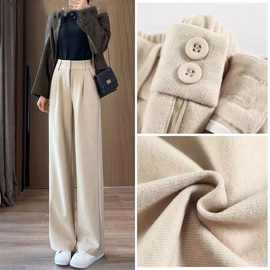 毛呢阔腿裤子女加厚直筒裤ins百搭宽松显瘦休闲裤西装裤女雪尼尔