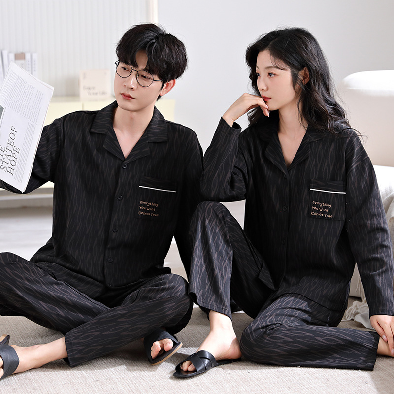 가을 2024 커플 잠옷 플러스 사이즈 면 카디건 긴 소매 바지 세트 편안한 캐주얼 남성과 여성의 홈 옷