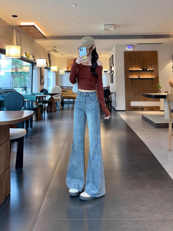 复古弹力喇叭牛仔裤女长裤春秋季新款弹力垂感拖地喇叭拖地裤子|undefined