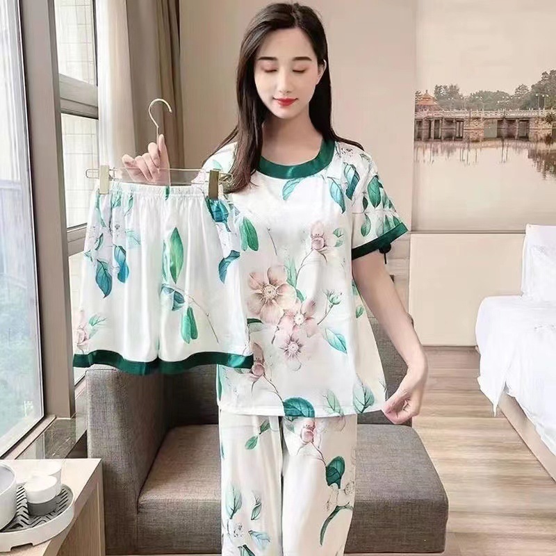 Pijama de verano de mujeres delgado en línea popular estilo coreano estudiantes dulces lindos vestidos para el hogar de mujeres se pueden usar con tres piezas