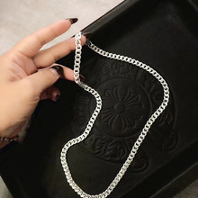 s925纯银车花侧身古巴项链男女士嘻哈个性ins高质感粗款链条颈链