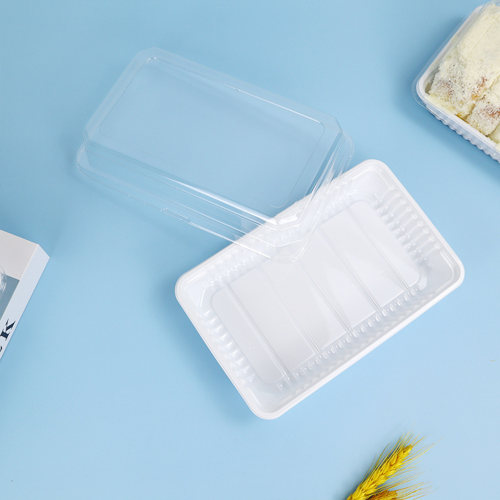 Caja de embalaje de pastel de crema vieja, carne de pino, concha puff, horneado rectangular, caja de embalaje de punto oeste blanco