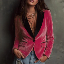 欧美跨境亚马逊女装新品金丝绒小西装时尚休闲单扣短款西装外套女