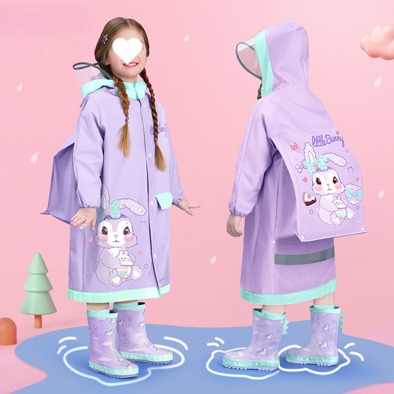 New Kidsren's Raincoat Boy Kindergarten 2025 Baby Primary School Bag Bit Kids Girl Poncho Rainproof