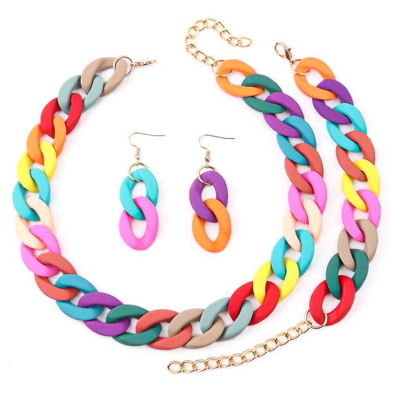 European and American simple fashion supermodel style color clavicle chain acrylic rubber hand paint versatile set necklace