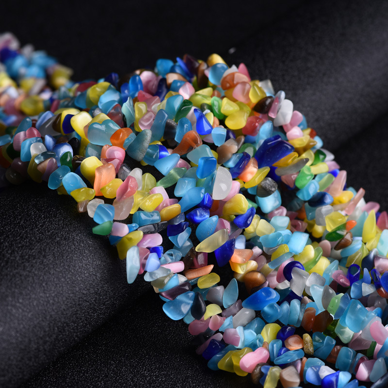 다채로운 고양이 눈 자갈 긴 끈 자갈 5-7mm, 길이 약 85cm