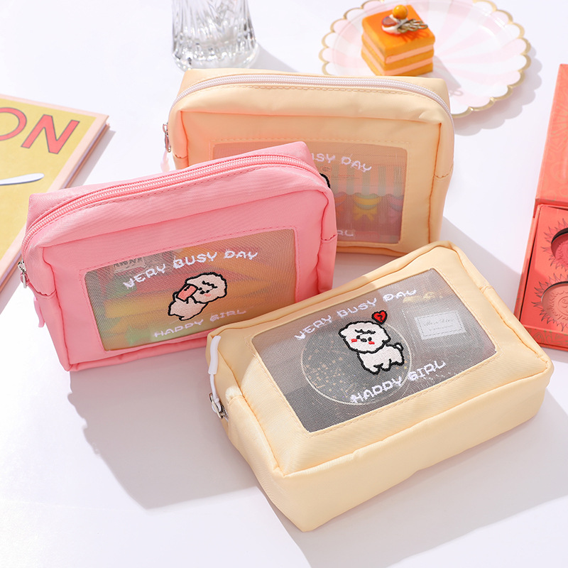 卡通网纱透明刺绣化妆包女日韩ins风 少女笔袋化妆品收纳包洗漱包