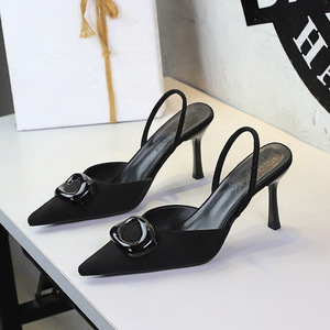 9627-K221 French style commuting square buckle pointed suede small clear fashionable back strap slim high-heeled women&a