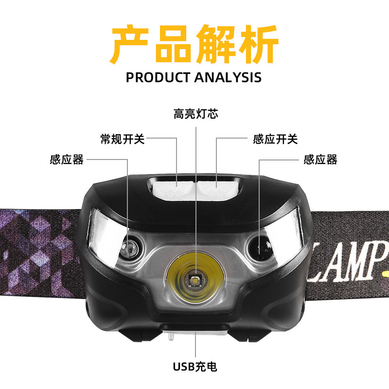 Faros de inducción de pesca nocturna al aire libre para pesca LED de espera especial para carga de luz fuerte luz de pesca nocturna súper brillante