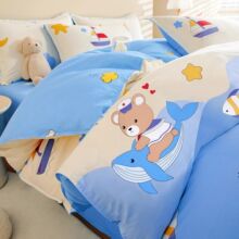 纯棉100全棉被罩单件儿童卡通被套120x150x200床单学生床上三件套