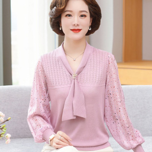 New Mother Summer Dress Spring Western Style Thin Top Middle-aged and Elderly Women's Autumn Dress Shirt T-shirt Small Shirt