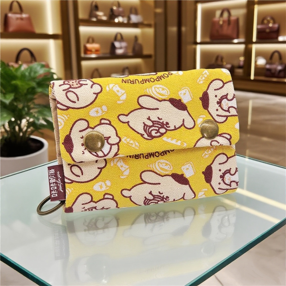 Cartera de lona de mezclilla triple con estampado de dibujos animados creativo, simple para hombres y mujeres, estuche para tarjetas de lona, estuche para llaves