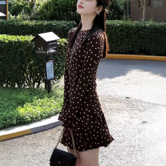 商场同款2025女装夏季新款气质波点中长款七分袖连衣裙