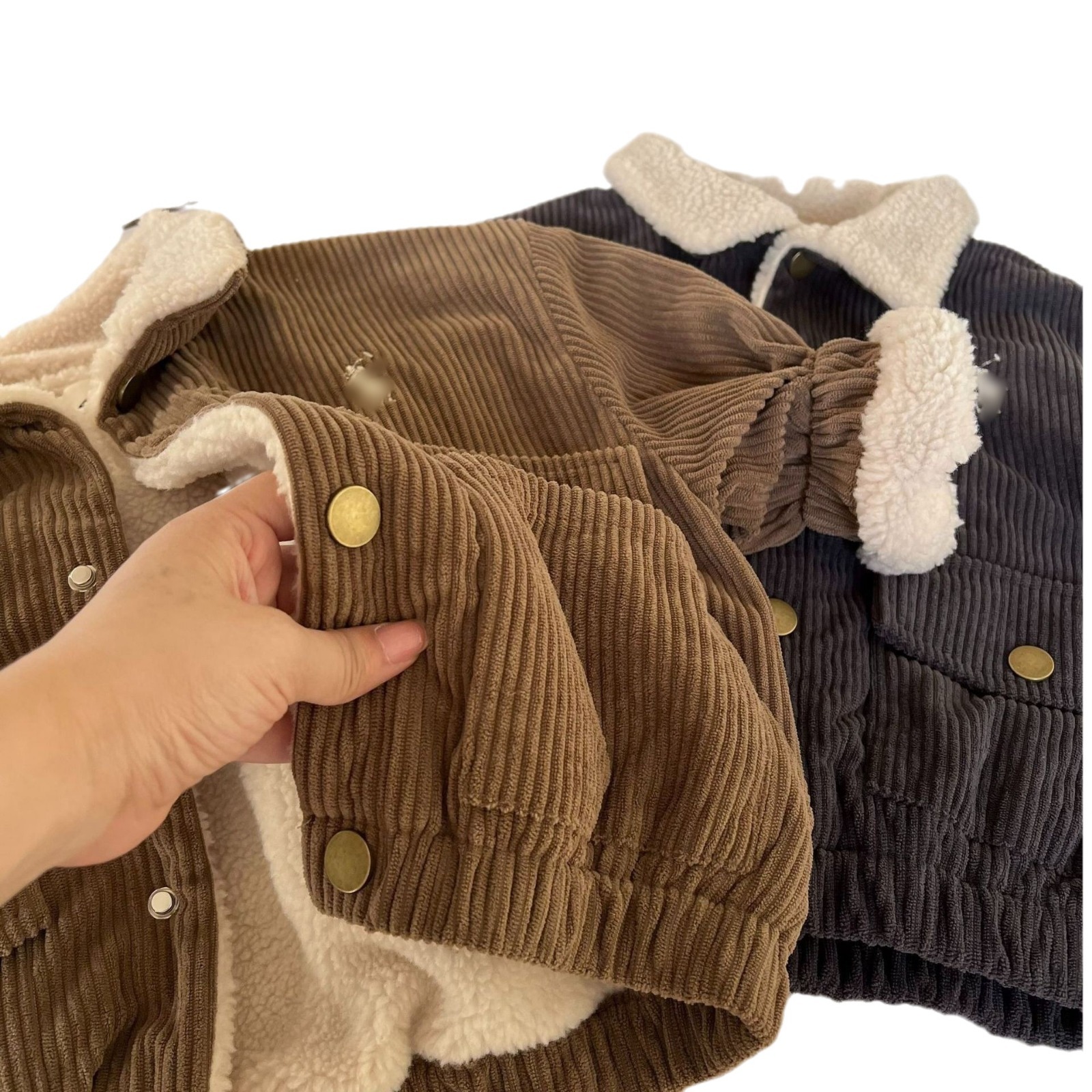 Abrigo de algodón grueso para niños, otoño e invierno, nuevos productos para niños y niñas, tiras de pozo y chaqueta de algodón de terciopelo, chaqueta de solapa bordada para bebés
