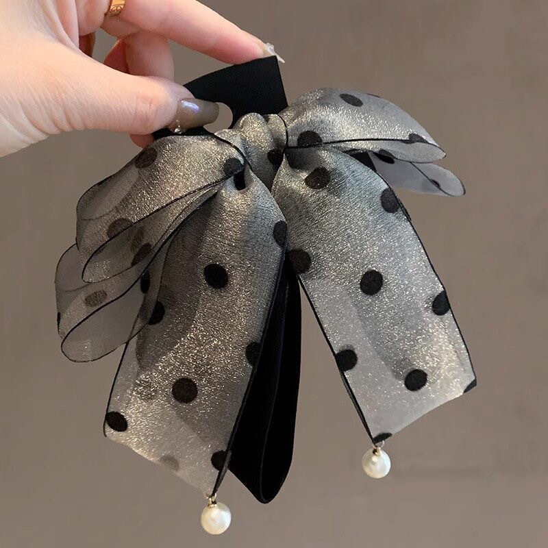 Organza Polka Dot High-end Bow Ribbon Hairpin South Korea Summer 25 New Fairy Hairpin Ponda Clip