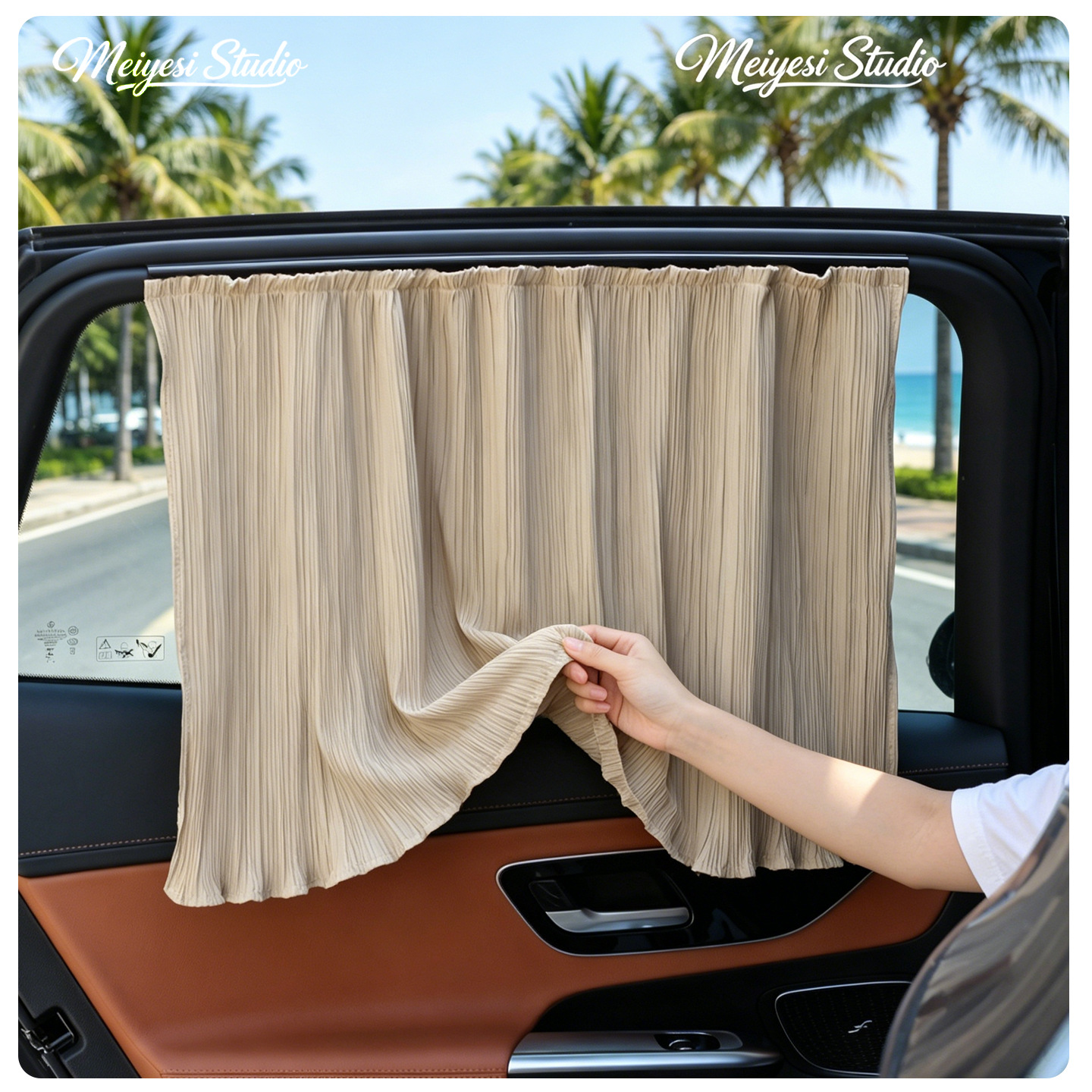 Summer Car Window Curtains, Pleated Fabric Sunshade Curtains, Creative Track-Style Blackout Curtains, Car Sun Protection and Heat Insulation Sunshades