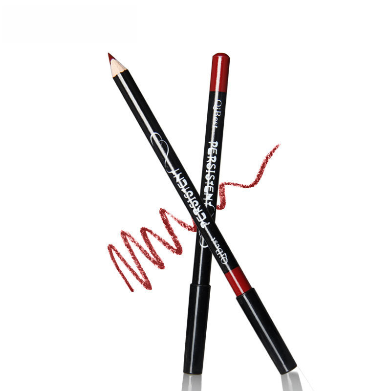 Factory direct qibest fashion Black Rod waterproof 12 color lip liner non-stick Cup easy to color lipstick pen makeup