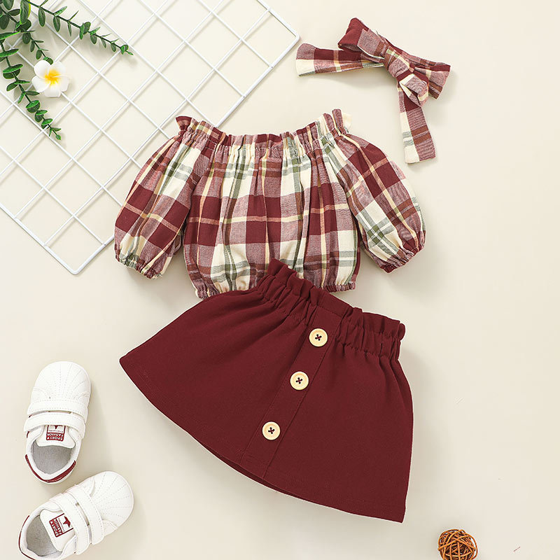 Retro Plaid Long Sleeve Baby Top Skirt Two-piece Set Wholesale Nihaojewelry display picture 2