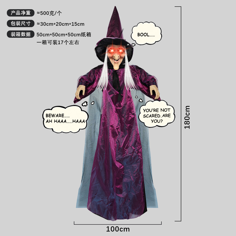 Colgante de Bruja Fantasma Morado, Activado por Voz, Brillante, que Grita, para Escape Room, Decoración de Halloween, Casa Encantada