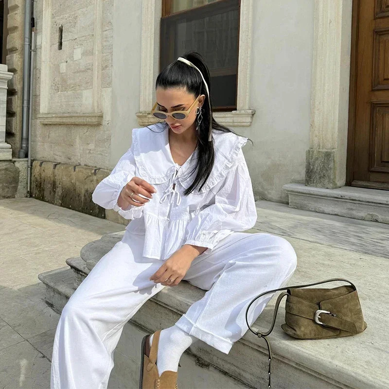 280g Weight Long Sleeve Sleeve Length Tie Placket Type Wholesale Women's Streetwear Solid Color Long Sleeve Blouses