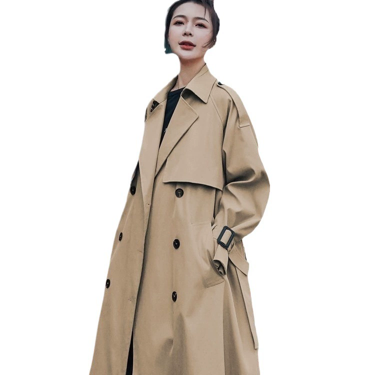 Осеннее модное длинное хаки-плащ-п trench coat, куртка, корейский стиль, мидл-просторный оверсайз, британский стиль