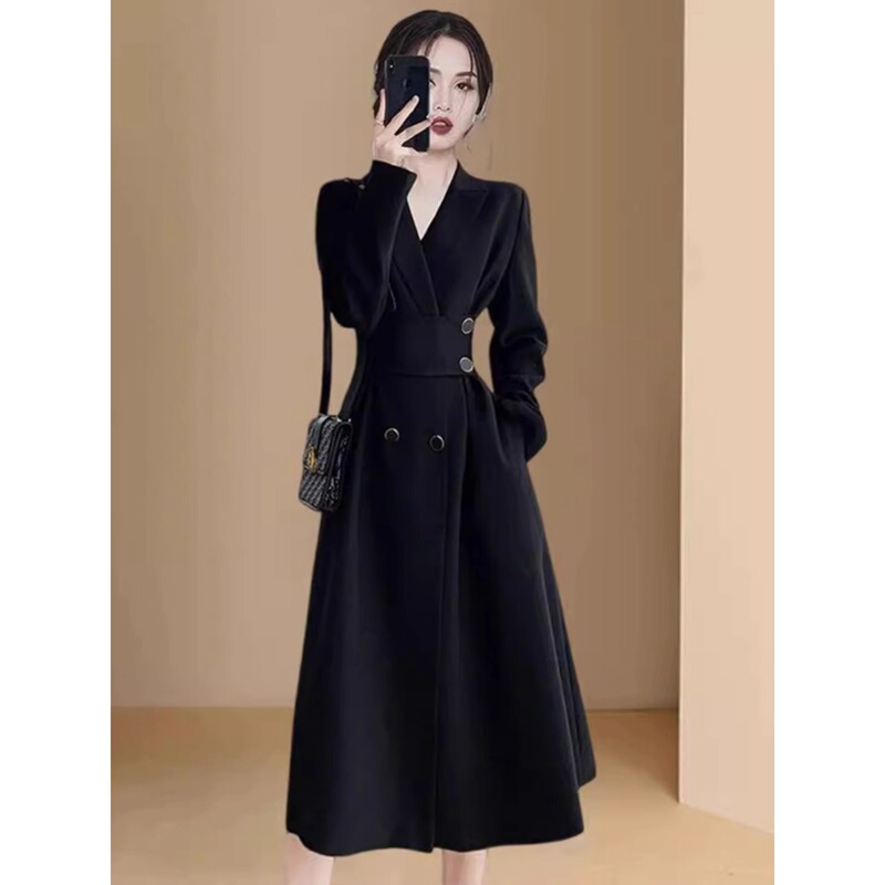 Dress Spring & Fall New Classy International Luxury Black Mid-Length 2025 Women's Suit Little Black Dress A3113