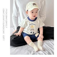 幼児・幼児向け小さなスーツ、夏スタイル、男の子ベビー服、夏服、超かわいい男の子半袖韓国風ツーピース夏セット