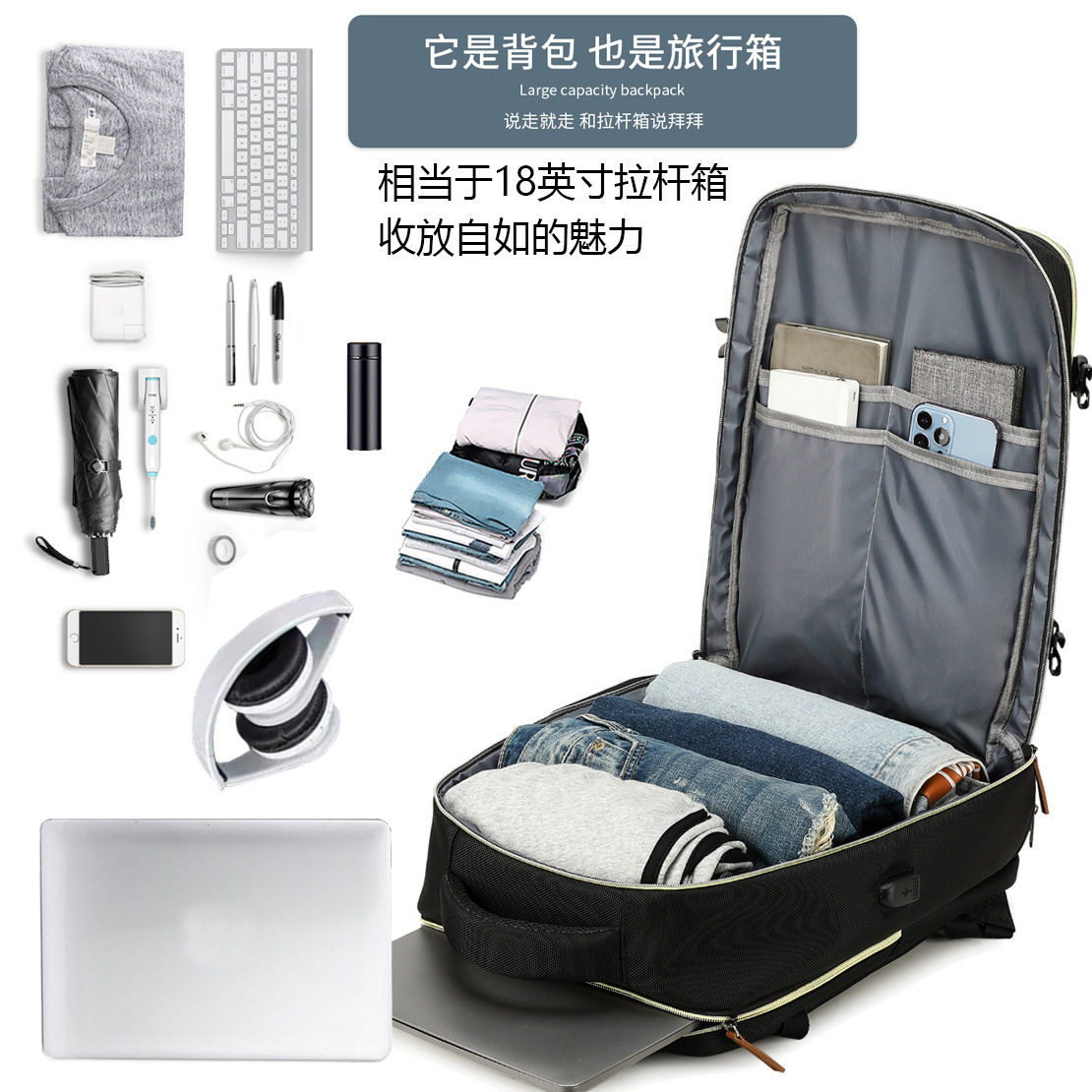 Mochila de viaje de gran capacidad para mujer, mochila para hombre, bolso de viaje ligero para viajes de corta distancia 2023, nuevo viaje de negocios ligero