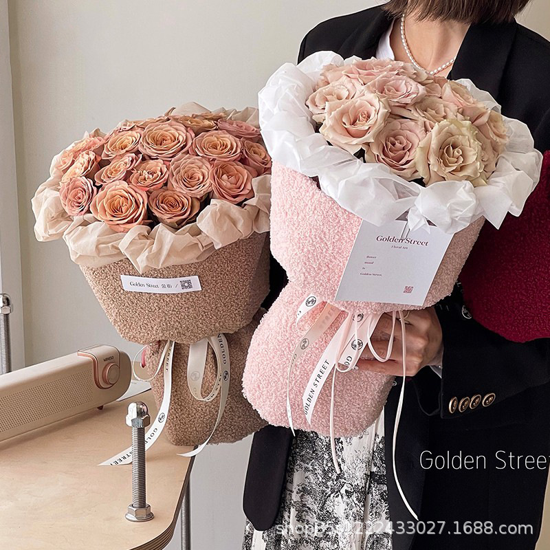 卓纤花材小香风羊羔毛绒布艺面料花束材料花艺包花纸鲜花包装纸