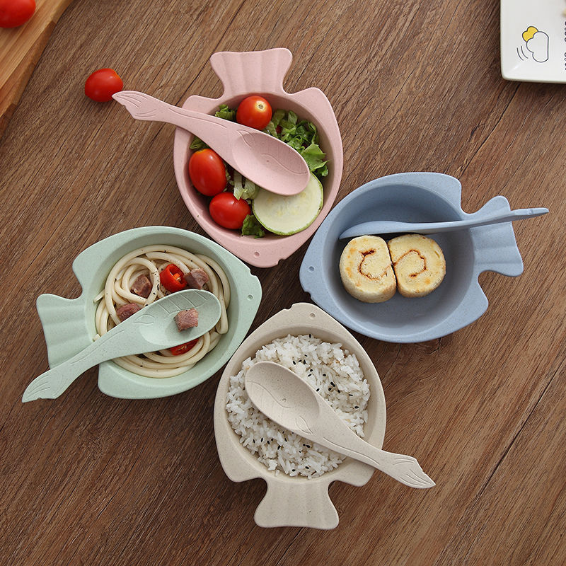 Wheat straw children's tableware set creative fish-shaped Children's complementary Rice Bowl Spoon promotional gifts logo printing Wheat straw children's tableware set creative fish-shaped Children's complementary Rice Bowl Spoon promotional gifts logo printing