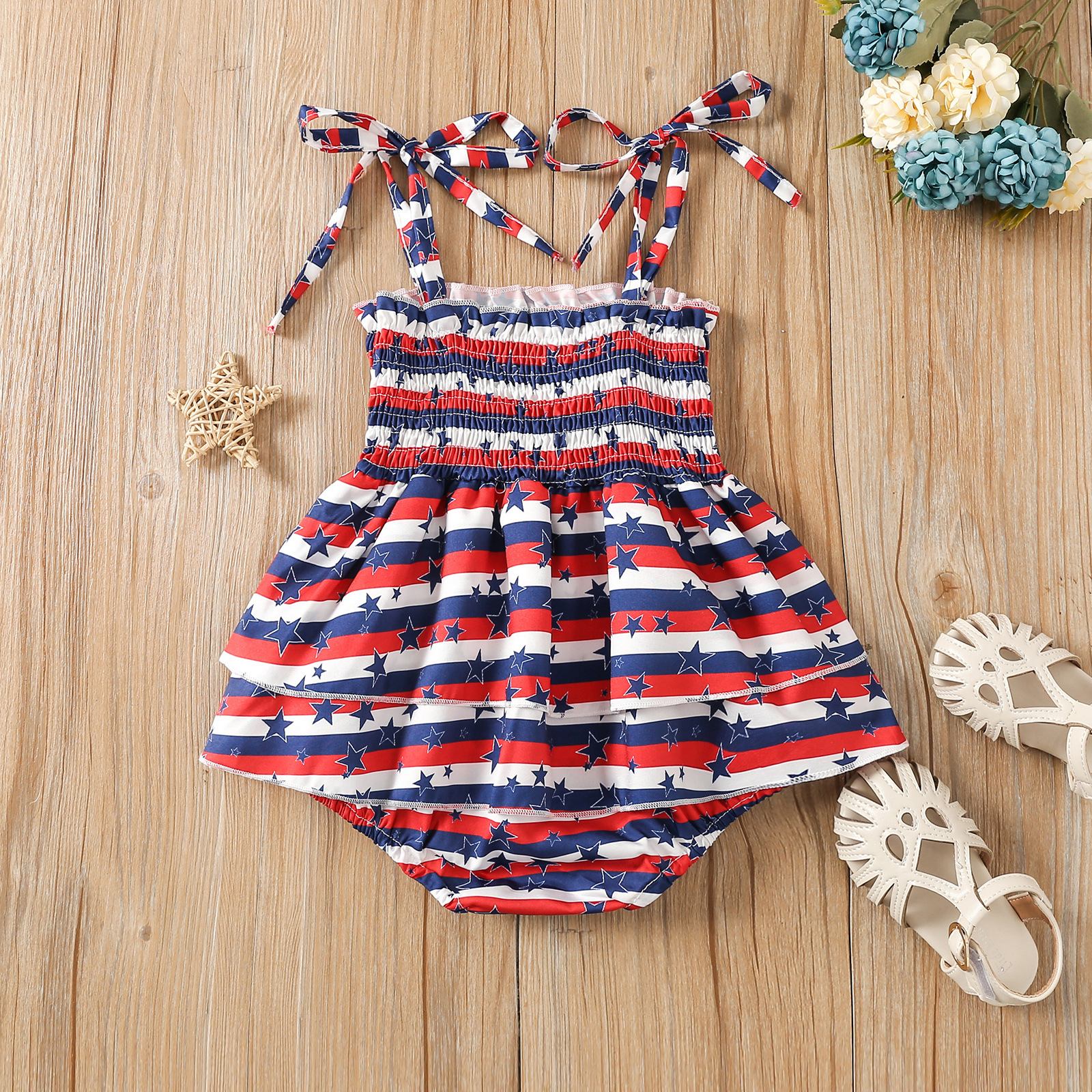 Independence Day Vacation American Flag Printing Polyester Baby Rompers display picture 2